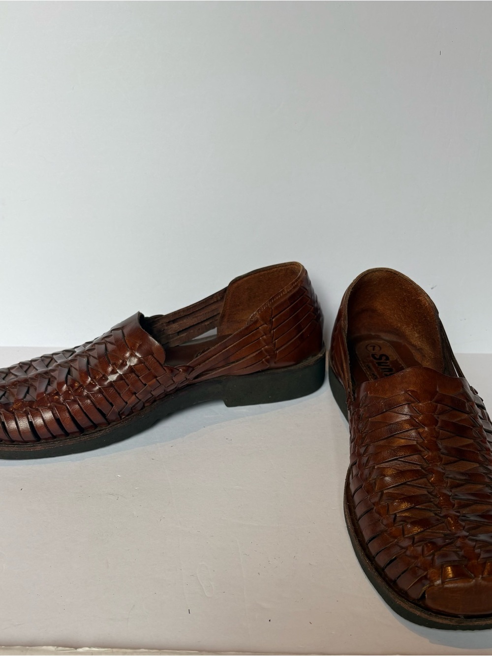 Sunsteps Men's Brown Woven Leather Slip-On Fisherman Huarache Sandals Size 7